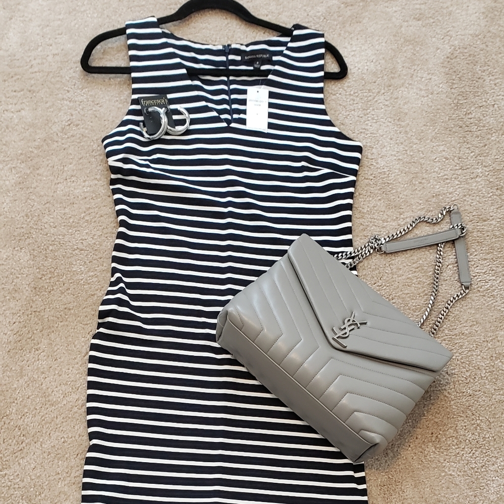 Banana Republic navy and white striped dress